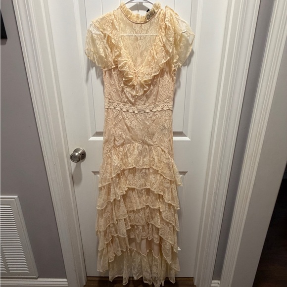 Vici Dresses & Skirts - Vici Cream Lace Ruffle Maxi Dress